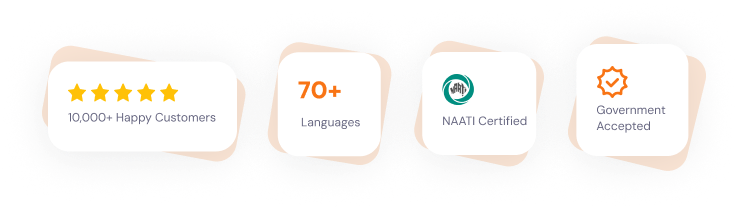 10,000+ Happy Customers, 70+ Languages, NAATI Certified, Government Accepted